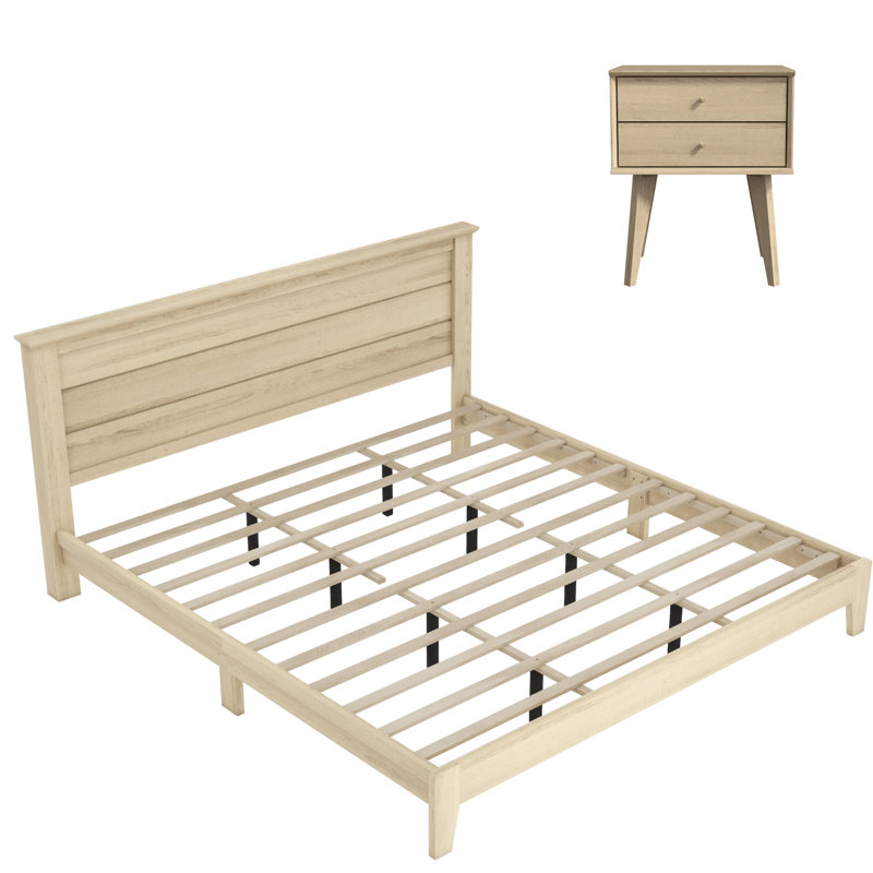 Ensemble de chambre à coucher coordonnée 2 pièces Branquinha, 2 Pcs: Bed, Nightstand, Chêne d'Oslo, Très grand