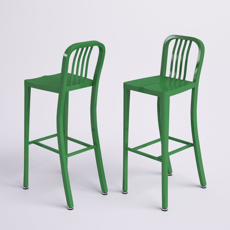 Tabouret de bar d'intérieur et d'extérieur de qualité commerciale avec dossier à lattes verticales, Vert