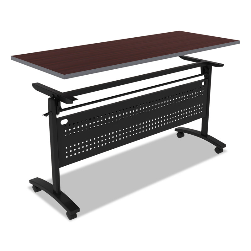 Black Steel Flip-Down Training Table Base with Modesty Panel