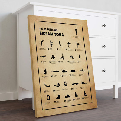 «26 Poses Of Bikram Yoga», toile tendue sur toile - Sports Illustration Decor, noir et brun, décoration intérieure