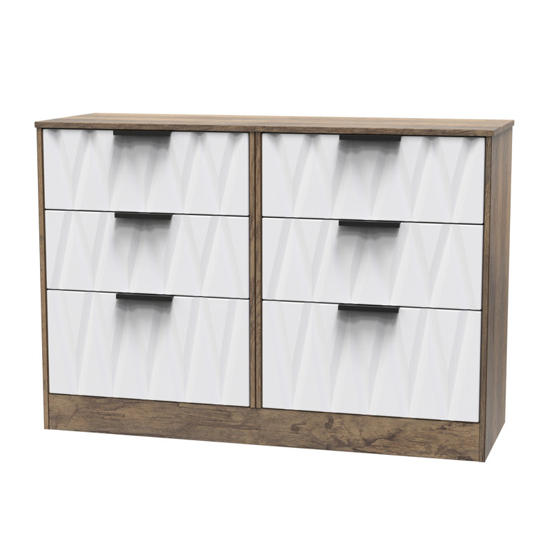 Besmir 6 Drawer Wide Chest (Ready Assembled), White Matt/Vintage Oak