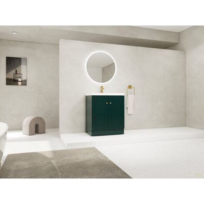 Lavabo de salle de bain autoportant en résine 30 po et 2 portes d'armoire à fermeture en douceur (emballage KD)