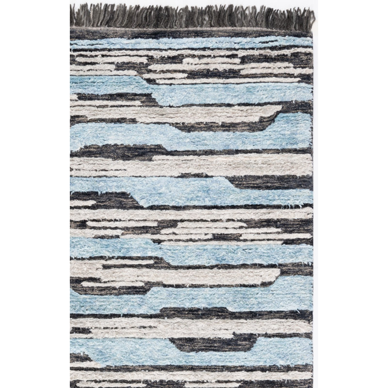 Fellsmere Hand Tufted Bamboo Silk/Wool Abstract Rug in Charcoal/Blue, Square 7'