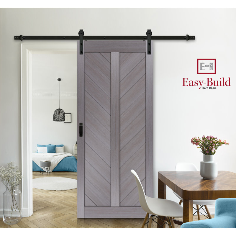 Langley 36'' x 84'' Graphite Gray MDF Chevron Barn Door Kit