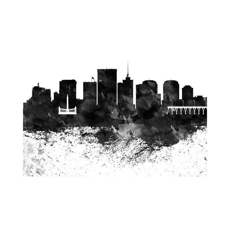 Richmond Skyline Black & White, Drops by Wall Decor Addict - Wrapped Canvas Painting, 20.32 cm H x 30.48 cm W