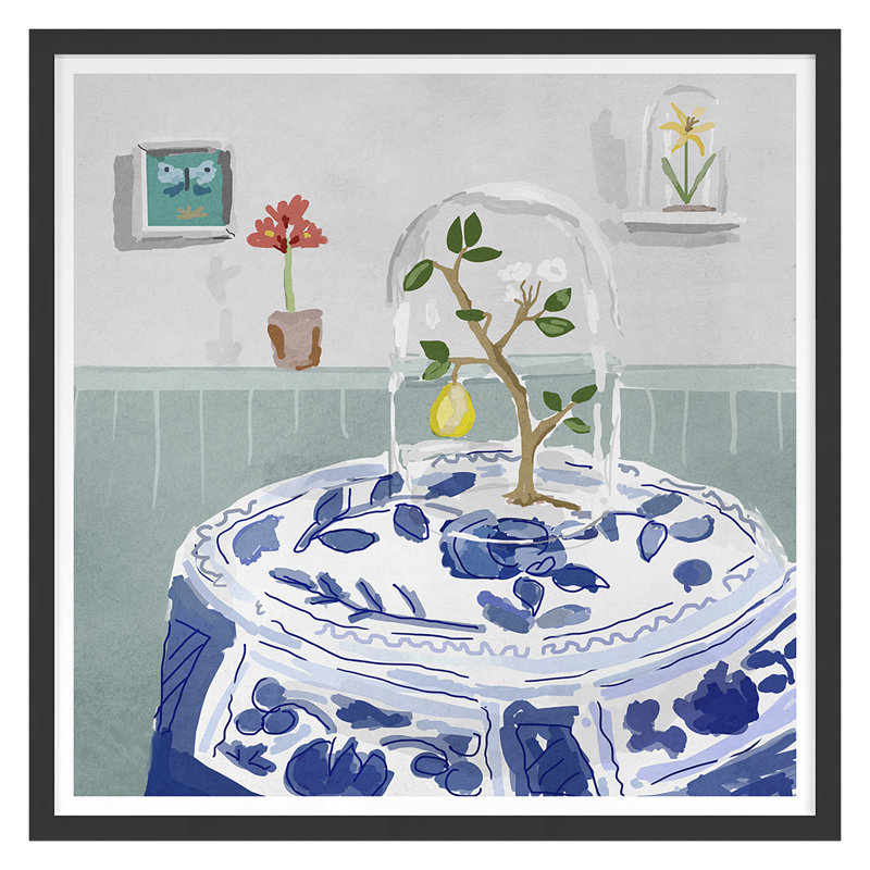 Cloche 2 (bleu) par Dana Gibson, Cadre noir, H 20 po x l 20 po