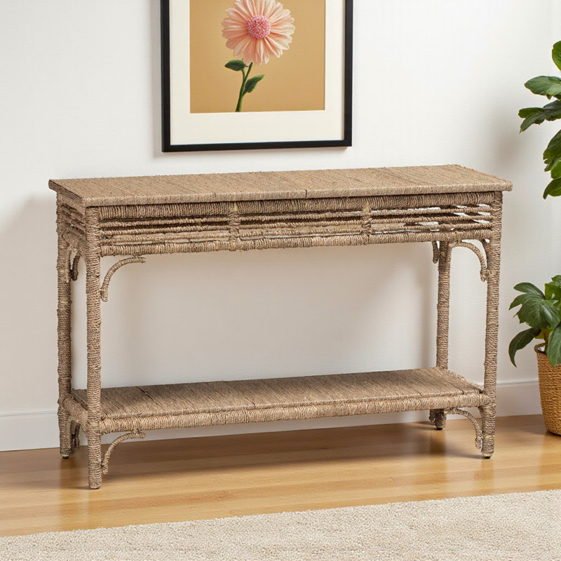 Ganit Seagrass Console Table, Wrapped Frame, Lower Shelf, Natural Wood 30.5'' H X 47.34'' W X 15.93'' D