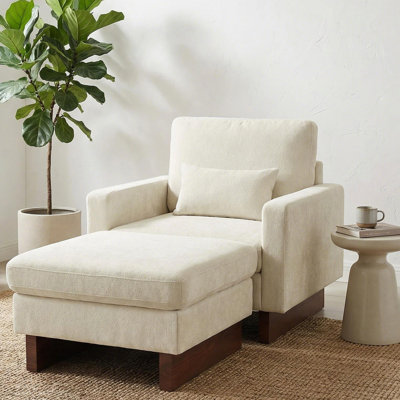 38.5" W Upholstered Chenille Armchair with Ottoman