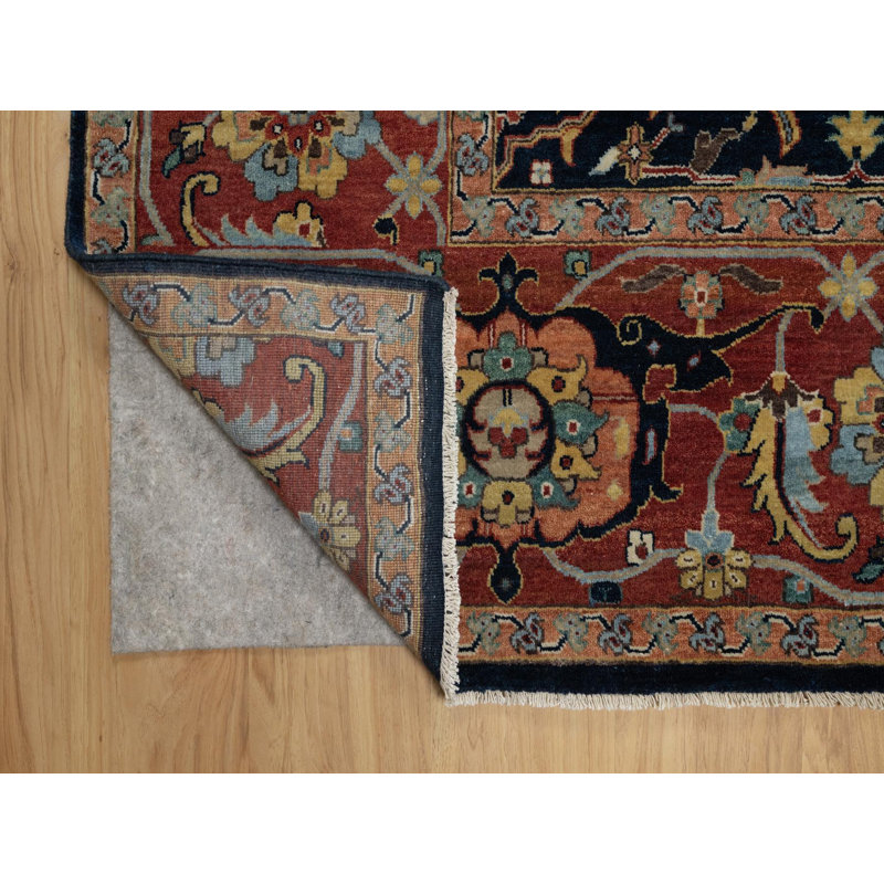 Tapis oriental bleu en laine noué à la main 8 pi 11 po x 12 pi 2 po - MOA10291385