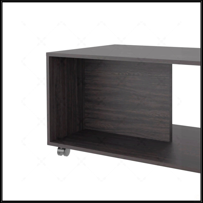 Table basse avec rangement ouvert et roulettes