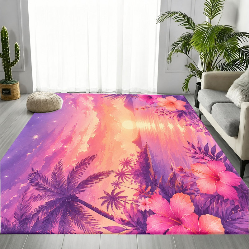 Tapis Vibrant Sunset Tropical, Rectangle 5 pi 3 po x 3 pi 3 po (160 x 100 cm)
