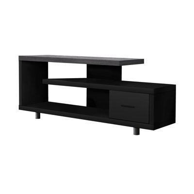 Meuble télé 60 po, rangement multimédia contemporain avec support et plateau, stratifié noir et gris pour ranger des articles, tiroir de 60 po, usage domestique