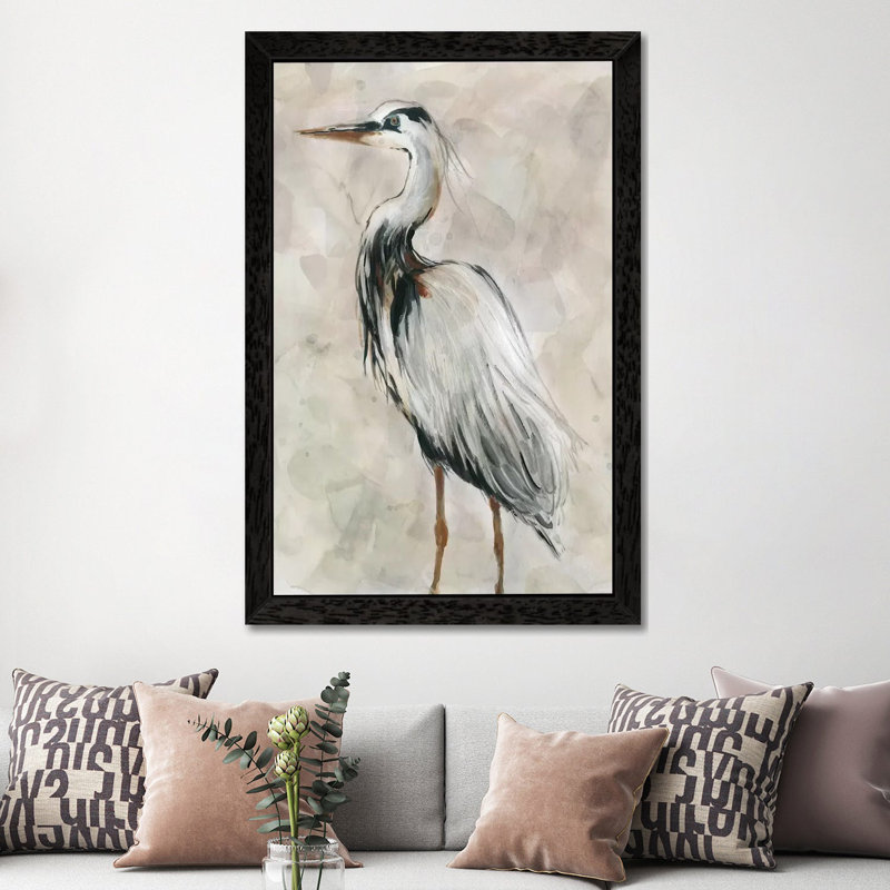Crane At Dusk II by Carol Robinson - Painting on Canvas, 152.5 cm H x 101.5 cm W, Black Framed