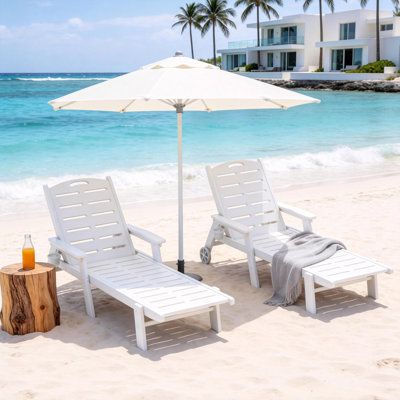 HDPE Outdoor Chaise Lounge – 5-Position Adjustable with Wheels & Cup Holder