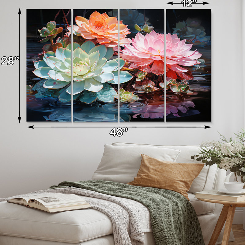 «Succulents Succulent Reflections on Canvas», reproduction de 4 pièces