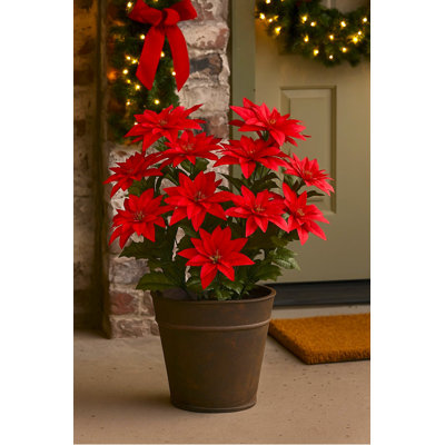 18" Red Poinsettia Bush, Artificial Flowers, 14 Bloom Stems For Home Decor, Holiday Arrangements – 2 Pieces