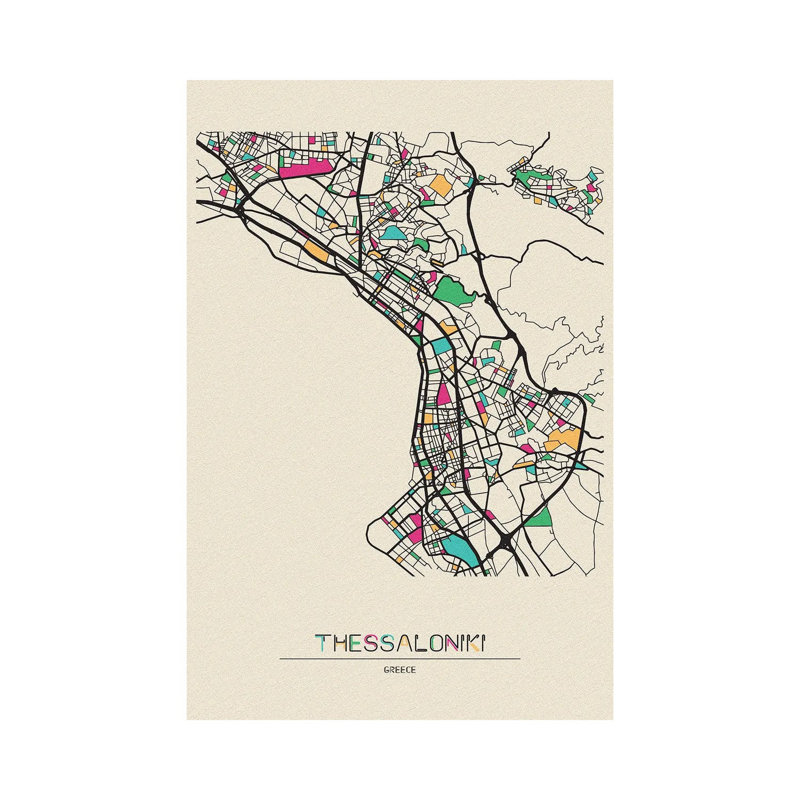 Thessaloniki, Greece Map by Ayse Deniz Akerman - Wrapped Canvas Gallery-Wrapped Canvas Giclée, 30.48 cm H x 45.72 cm W