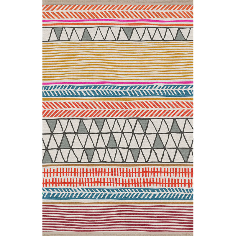 Tapis décoratif multicolore à motif géométrique moderne, Rectangle 3 pi 11,24 po x 5 pi 10,87 po