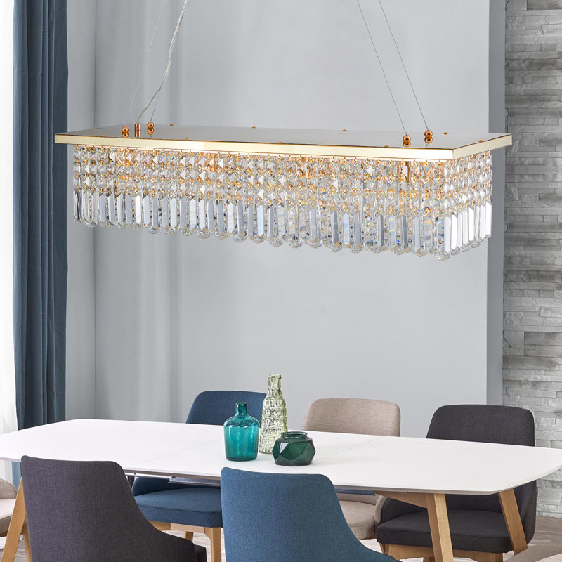 Lustre moderne en cristal pour salle à manger Luminaire suspendu rectangulaire rectangulaire en forme de goutte d'eau à 8 lumières pour îlot de cuisine L 39,4 po x l 9,8 po x H 8,7 po (ampoule non incluse)