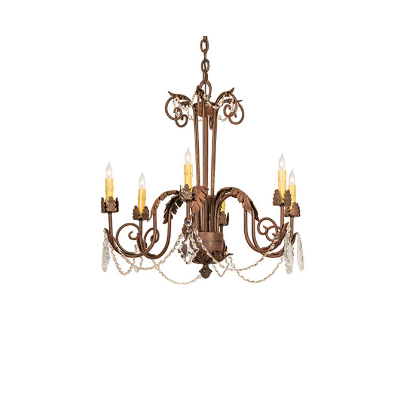 Lindsey 6 - Light Chandelier, Black Silk Pleat, Gilded Tobacco