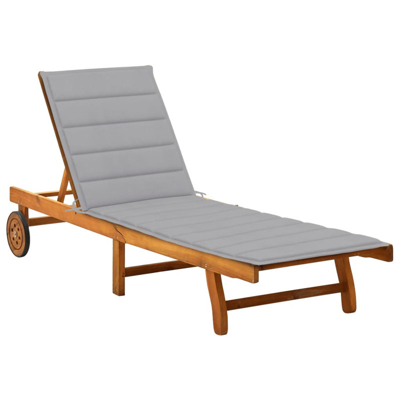 Chaise longue simple en acacia 80 po avec coussins Floranne, Gris