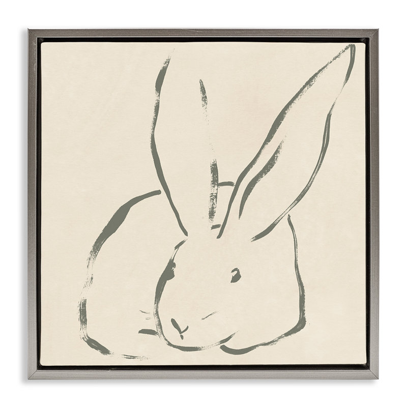 "Minimal Bunny Outline", art mural par June Erica Vess, H 18 po x l 18 po, Cadre flottant gris lustré
