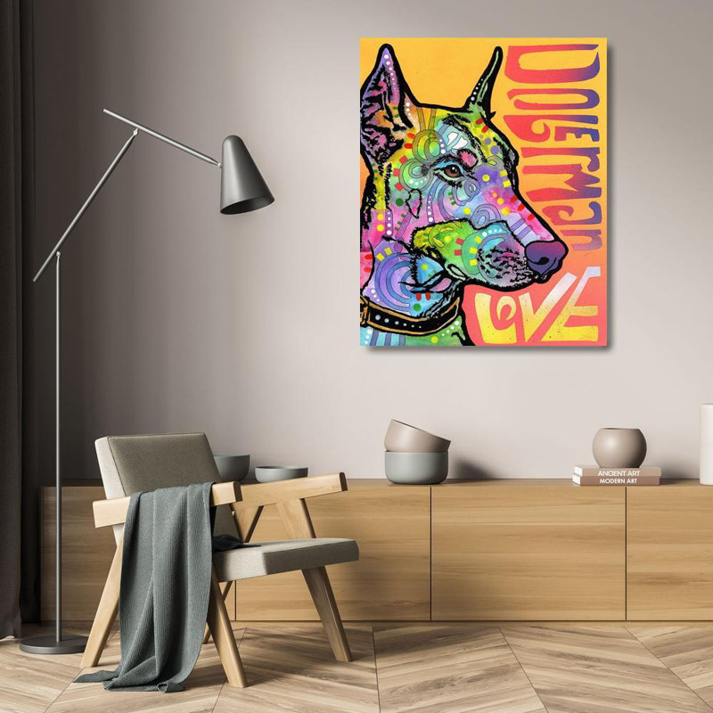Art sur toile de la collection Red Russel Studio® Dean Russo, titre: Doberman Luv, H 24 po x l 20 po
