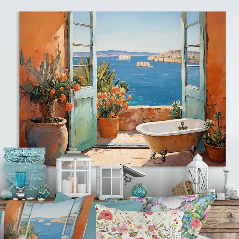 Orange Mediterranean Bath Tranquillity 3 - Bathroom Metal Wall Art MT132100, 12" H x 20" W x 1" D