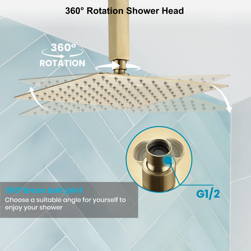 Rain Fixed Shower Head 1.8 GPM GPM, Brushed Gold