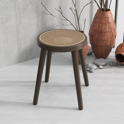 Ascano Natural Rattan Top Wood Stool, Rattan Stool, Small Rattan Stool, Handcrafted Wood Stool, Lightweight Stool, Hand-Woven Rattan, No Tool Assembly by Bay Isle Home