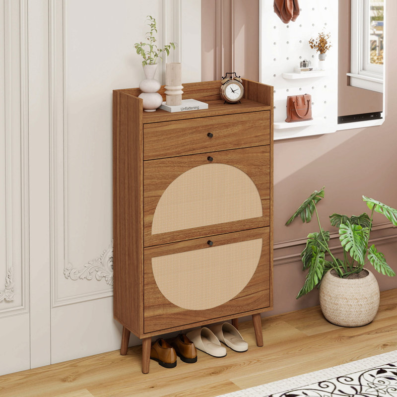 Armoire 2 portes, 1 tiroir, étagère à chaussures, double couche, convient à l'entrée, Brun