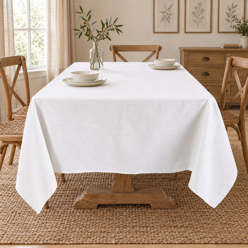 100% Cotton Solid Soft Durable Rectangle Tablecloth, 104" L x 60" W, White