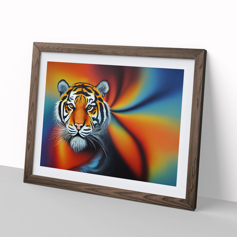 XH1022-6201X Modern Tiger 1 Piece Single Picture Frame Wall Art, 46cm H x 64cm W x 2cm D, Walnut