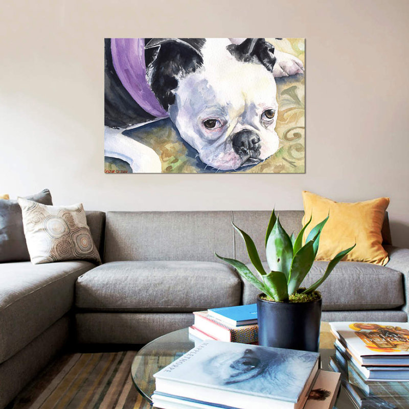 «Boston Terrier» par George Dyachenko, reproduction sur toile, H 18 po x l 26 po x P 1,5 po, Toile tendue, Pas de tapis