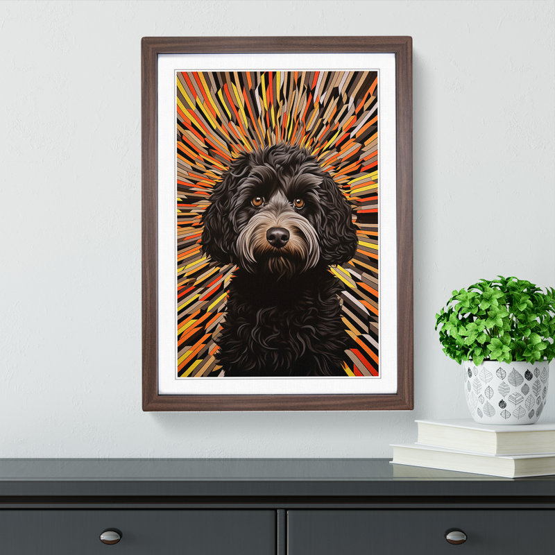 Labradoodle Op No.3 - Single Picture Frame Print on Wood, Walnut, 34cm H x 25cm W x 2cm D