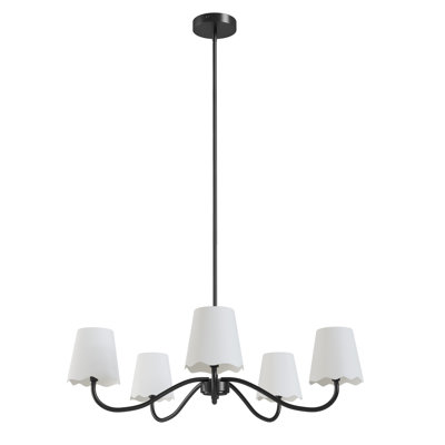 5-light Brush & Burlap Modern Farmhouse Chandelier With Kd Shades For Dining Room