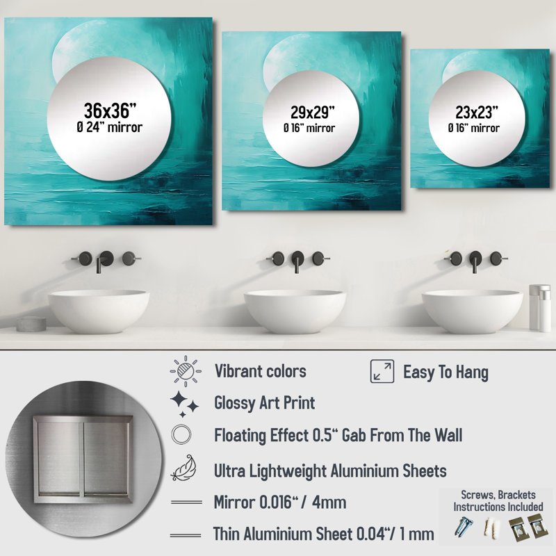 Lefebure - Art mural miroir carré de lune, 23 po x 23 po