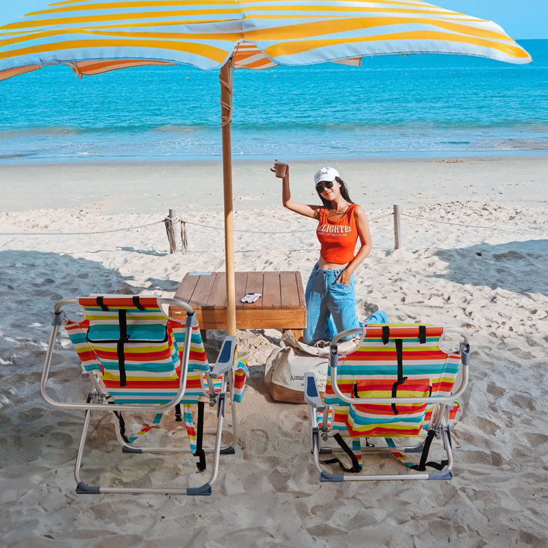 Aluminum Folding Backpack Beach Chair, Red/Yellow/Blue Rainbow