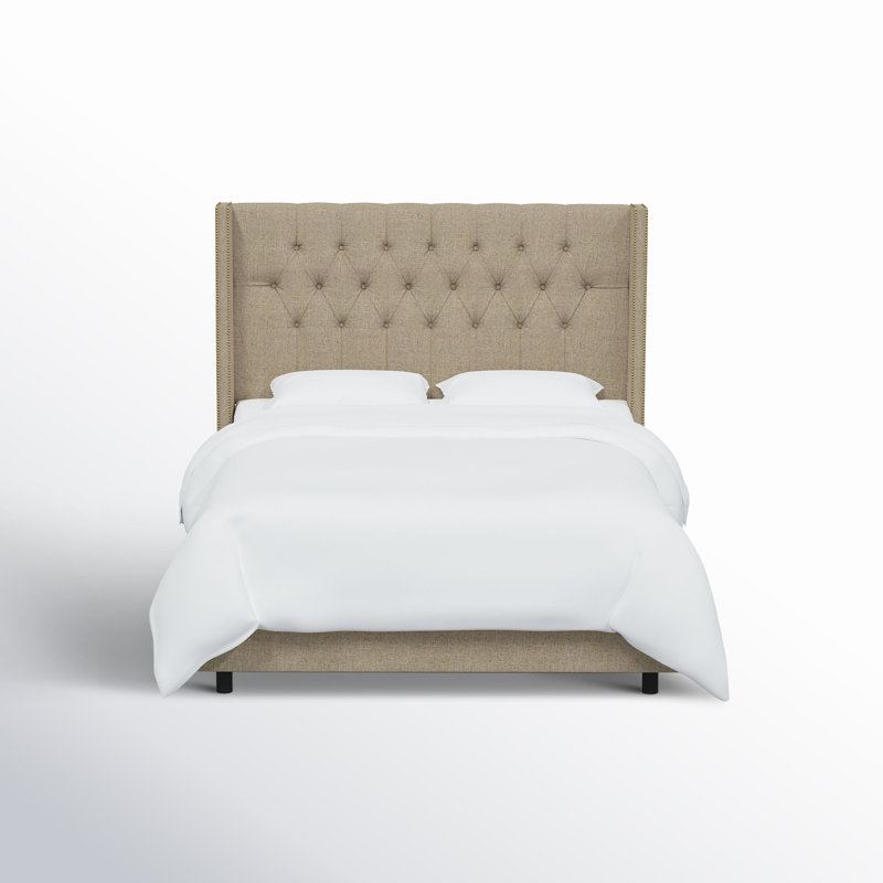 Breckin Upholstered Wingback Bed, California King, Classic Sandstone Linen