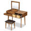 Ensemble coiffeuse 43,3 "en bois avec miroir rabattable et tabouret, coiffeuse avec trois tiroirs et espace de rangement, brun