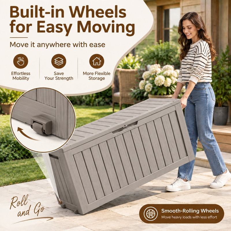 Emperic Design 44.31'' W 80 Gallons Water Resistant Resin Lockable Deck Box in Brown