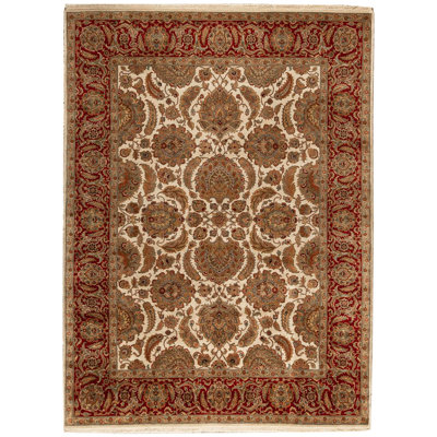 Tapis ivoire et rouge noué à la main de haute qualité