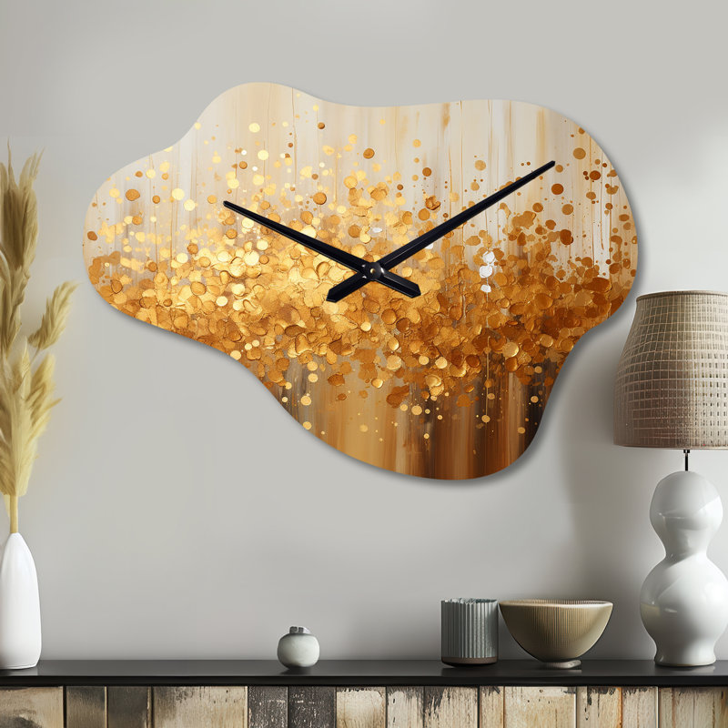 Golden Radiance II - impression d'horloge murale en métal asymétrique, paysages modernes, Grand