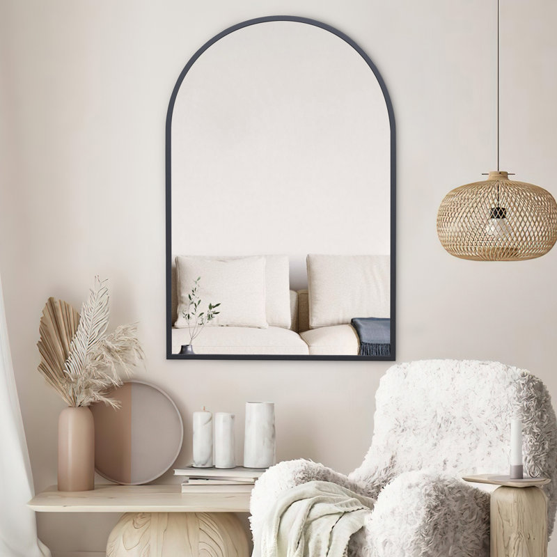 Wall Decor Arch Mirror for Bathroom Vanity, Black, 36" x 24"