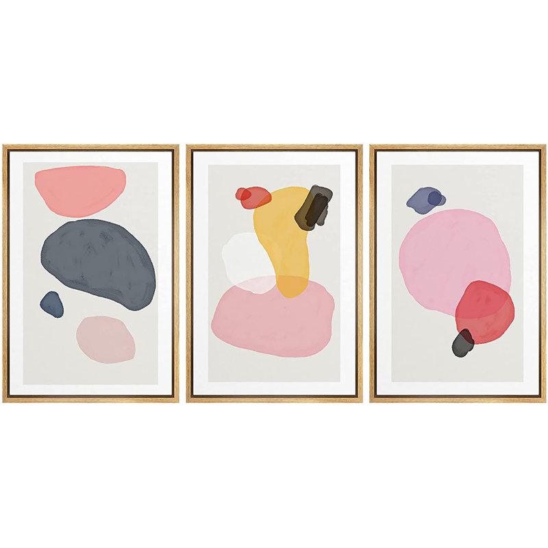 Mid Mid Century Shape 3 pièces à couleurs abstraites, impression sur toile, H 36 po x l 72 po x P 1,5 po