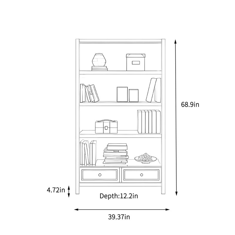 Armoire de rangement multi-niveaux, H 68,9 po x l 39,37 po x P 12,2 po, Marron foncé