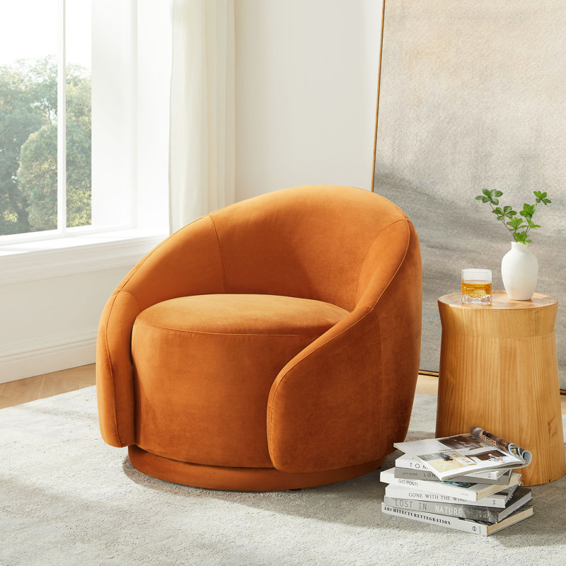 Gabbanelli Upholstered Swivel Barrel Chair, Curry Velvet