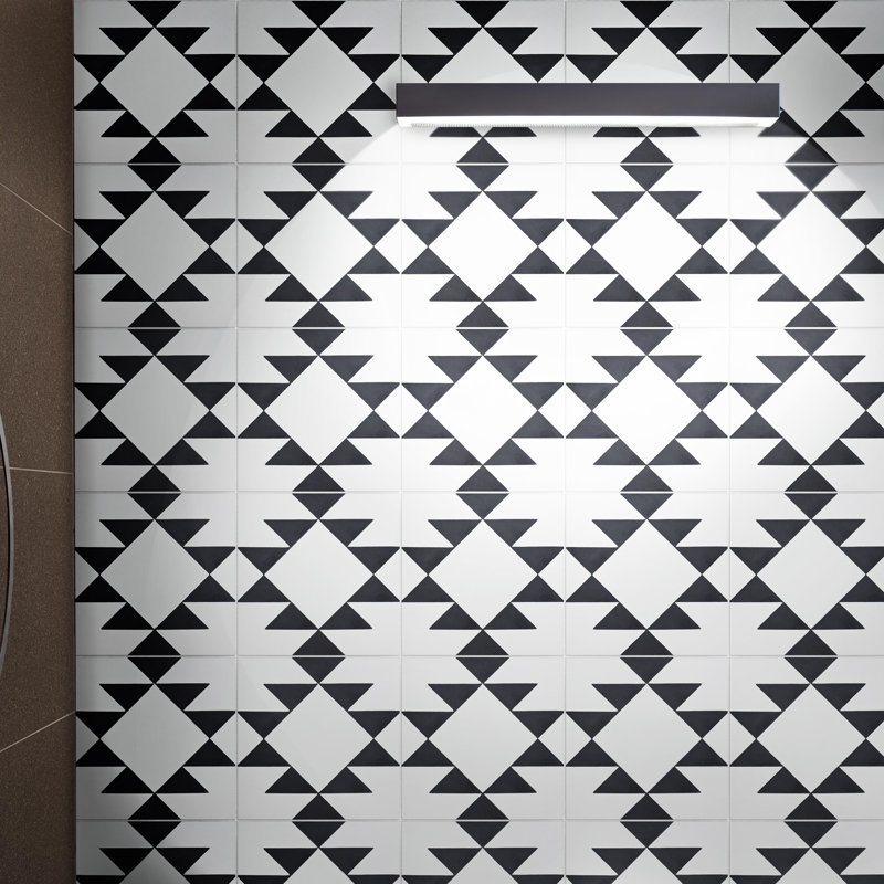 Rissani 8" x 8" Cement Patterned Wall & Floor Tile, White/Black