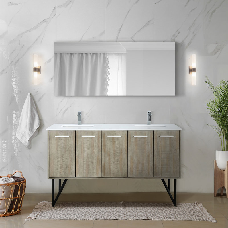 Lancy 60 in W x 20 in D Double Bath Vanity Mirror and Faucet Set, White Quartz