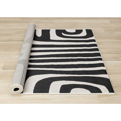 Abstract Black Scandinavian Indoor/Outdoor Area Rug